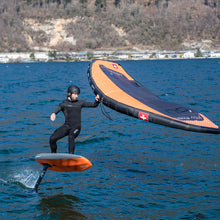 Load image into Gallery viewer, Ensis Rock'N"Roll orange wing foil board in action with Michi