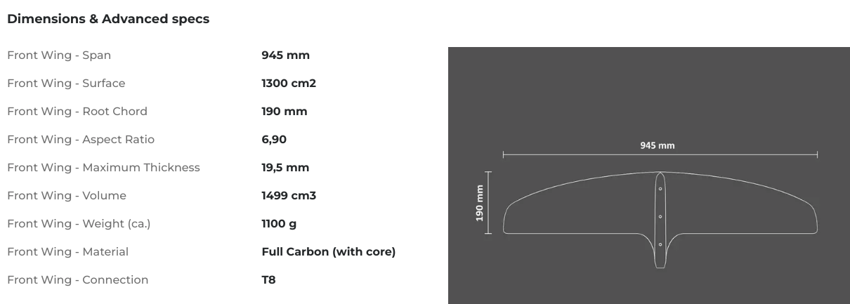 Front Wing 945 Surf - 1300cm2 | Foilsport